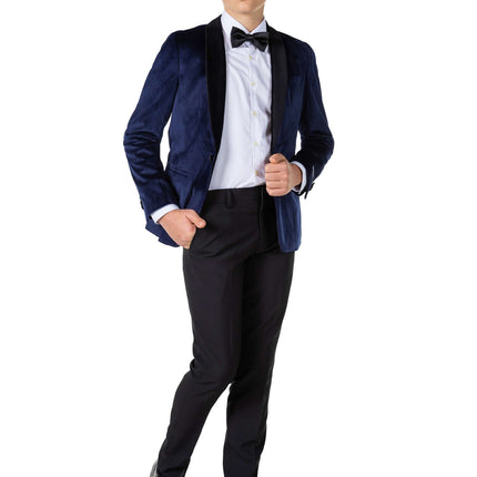 Blazer in velluto blu scuro da ragazzo OppoSuits