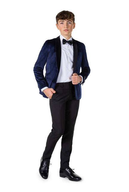 Blazer in velluto blu scuro da ragazzo OppoSuits