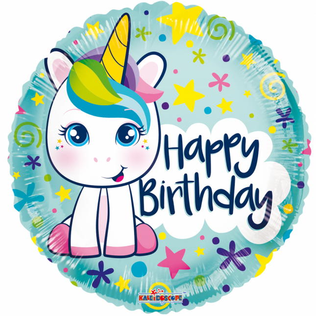 Palloncino ad elio Happy Birthday Unicorn 45cm vuoto