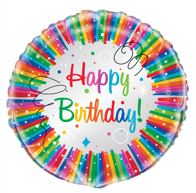 Palloncino ad elio Happy Birthday Ribbons Rainbow 45cm vuoto