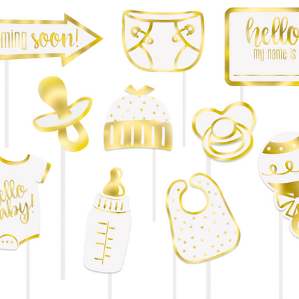 Oggetti di scena Baby Shower Oro 10 pezzi