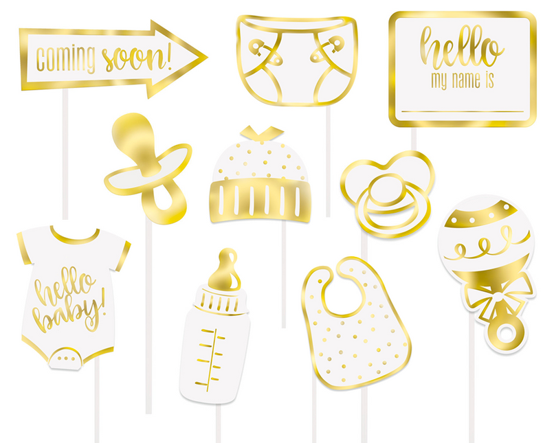 Oggetti di scena Baby Shower Oro 10 pezzi