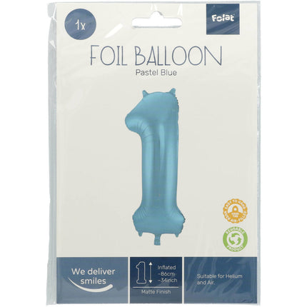 Palloncino Foil Figura 1 Blu Pastello XL 86cm vuoto