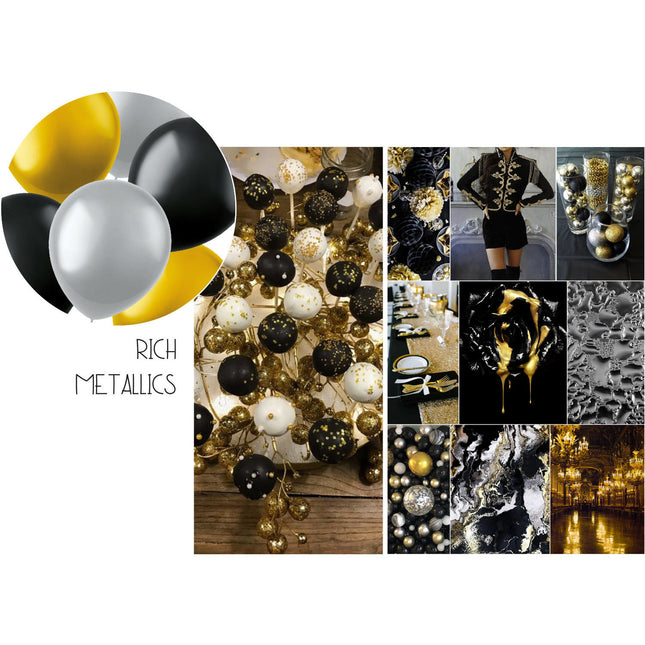 Palloncini colorati Nero Oro Argento Metallizzato 33cm 100pz