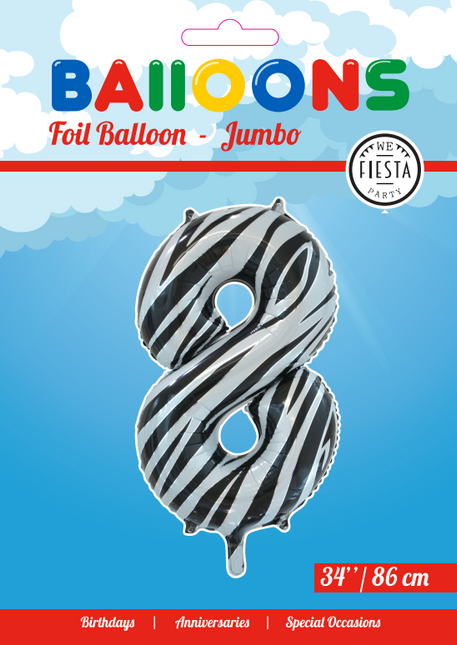 Pallone in foil Figura 8 Zebra XL 86cm vuoto