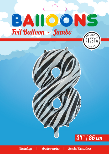 Palloncino in foil Figura 8 Zebra XL 86cm vuoto