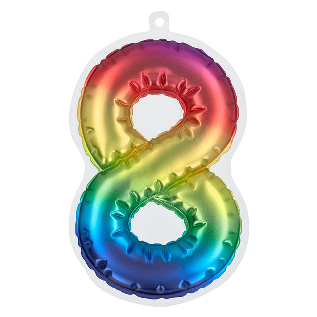 Palloncino in foil con adesivi 8 anni arcobaleno 20 cm