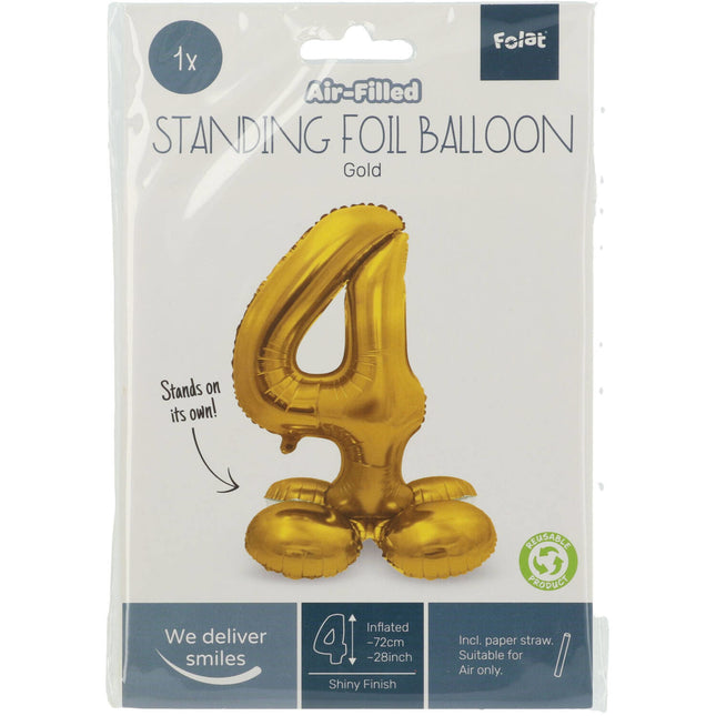 Pallone in foil Figura 4 Gold con supporto 72 cm