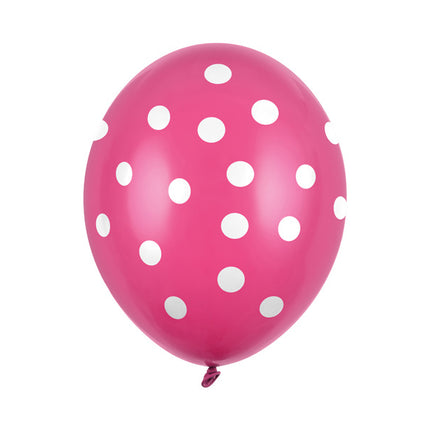 Palloncini fucsia a pois bianchi 30 cm 6 pezzi