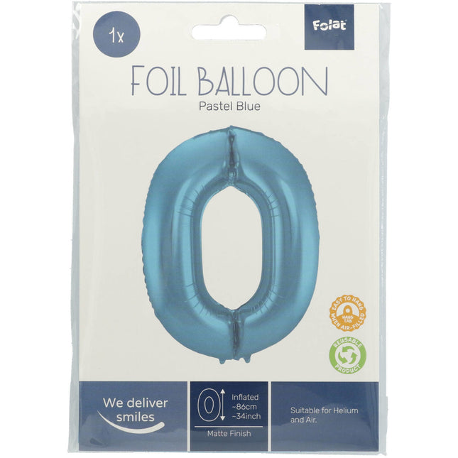 Palloncino Foil Figura 0 Blu Pastello XL 86cm vuoto