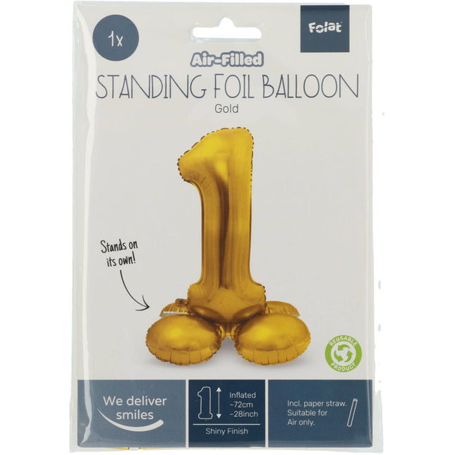 Palloncino in foil Figura 1 Oro con supporto 72 cm