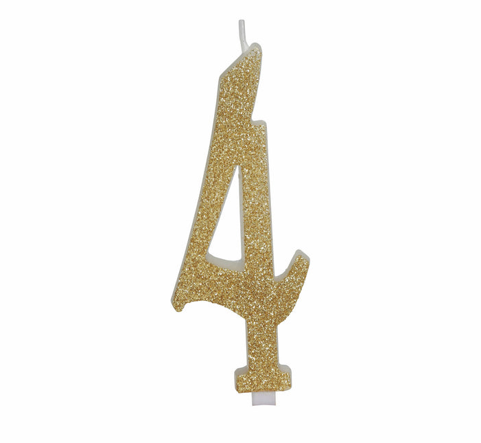 Candela Dorata 4 Anni Glitter 12,5 cm