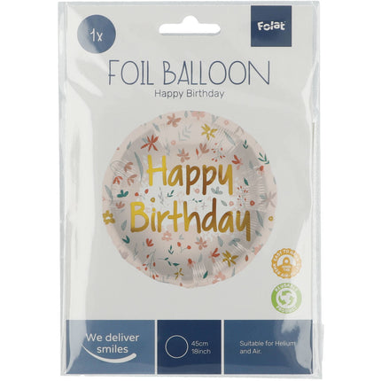 Palloncino ad elio Happy Birthday Flowers Rosa Oro Vuoto 45cm