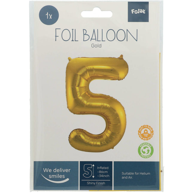 Pallone Foil Figura 5 Oro Metallizzato XL 86cm vuoto