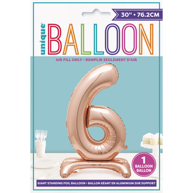 Palloncino in foil Figura 6 Oro Rosa Standard 76 cm