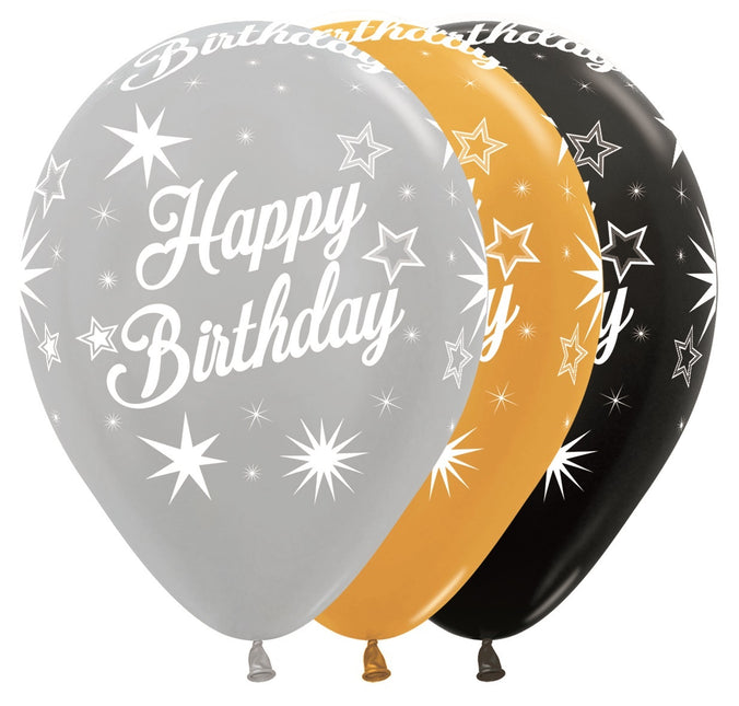 Palloncini Happy Birthday Sparkle Elegant Mix 30cm 25pz