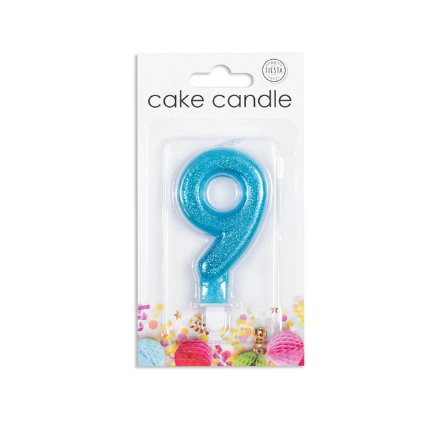 Candela 9 Anni Blu Glitter 7cm