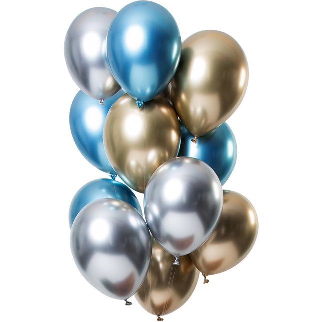 Palloncini argento, blu e antracite Mix Cromo 33cm 12pz