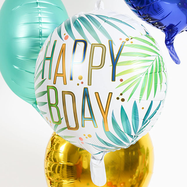 Palloncino ad elio Happy B-Day Foglie Vuoto 45cm