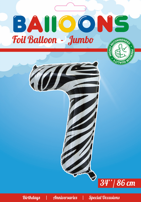 Pallone in foil Figura 7 Zebra XL 86cm vuoto