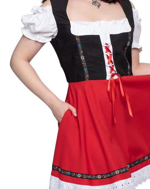 Abito Dirndl Oktoberfest Nero Rosso Donna