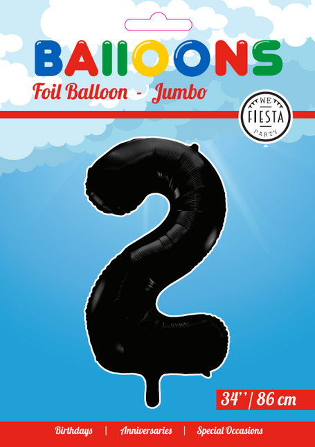 Pallone in foil Figura 2 Nero XL 86cm vuoto