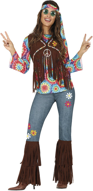 Costume Hippie 60S colorato da donna con gilet marrone