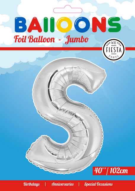 Palloncino in foil Lettera S Argento XL 102cm vuoto