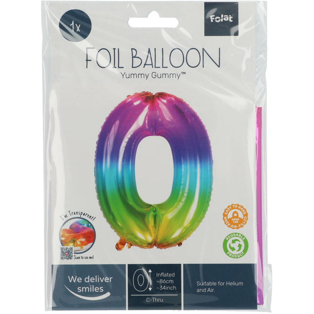 Pallone in foil Figura 0 Arcobaleno XL 81cm vuoto