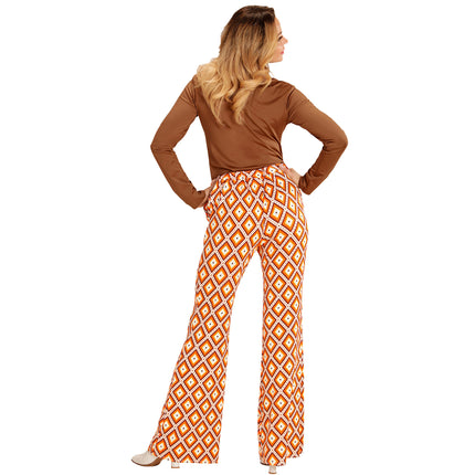 Pantaloni Disco 70S Arancione Donna Plaid