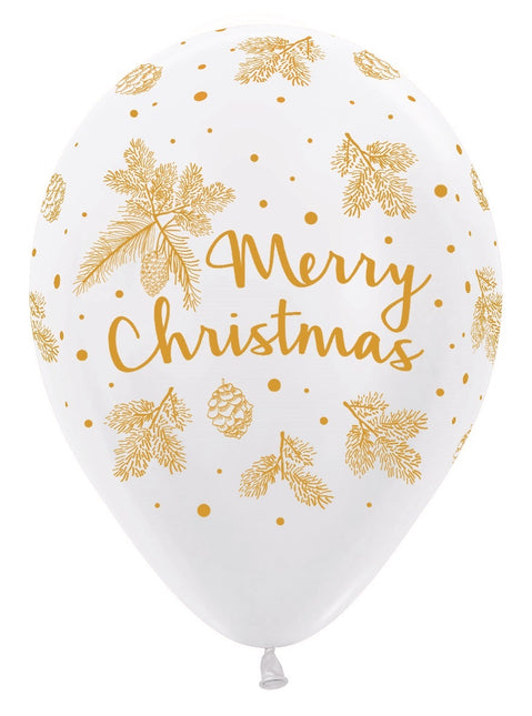 Palloncini Buon Natale Oro Bianco 30cm 25pz