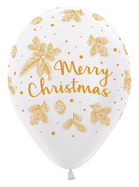 Palloncini Merry Christmas Oro Bianco 30cm 25pz