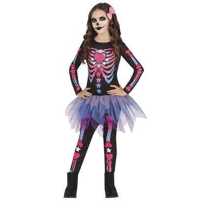 Costume di Halloween da scheletro per ragazza rosa