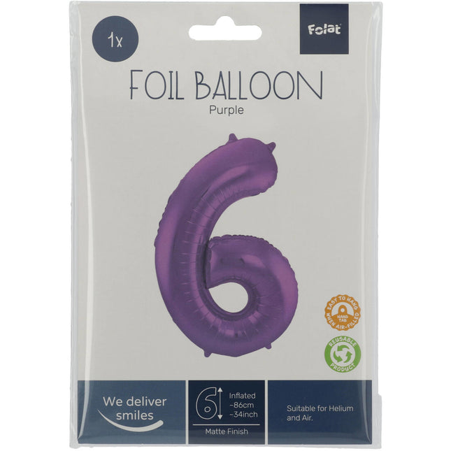 Palloncino Foil Figura 6 Viola Opaco XL 86cm vuoto