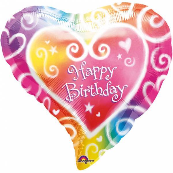 Palloncino ad elio Happy Birthday Heart 43cm vuoto