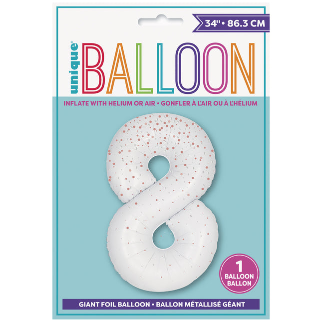 Palloncino figura 8 anni a pois bianchi 86 cm