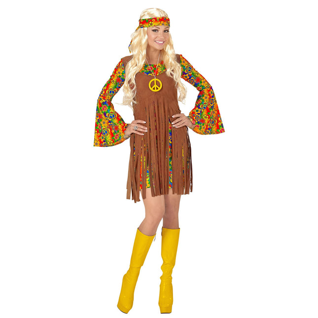 Costume Hippie 60S Marrone Donna 3 pezzi