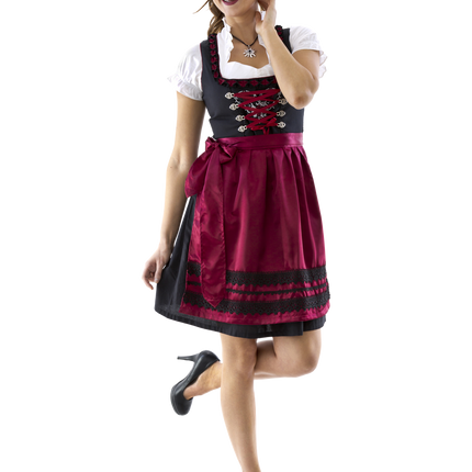 Nero Rosso Abito Dirndl Oktoberfest Donna Bordeaux