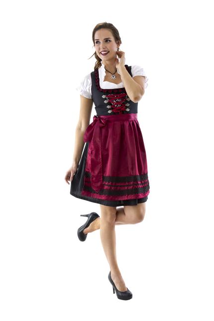 Dirndl nero-arancio con ricamo a rosa