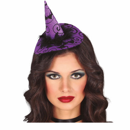 Cappello da strega con cerchietto viola per Halloween