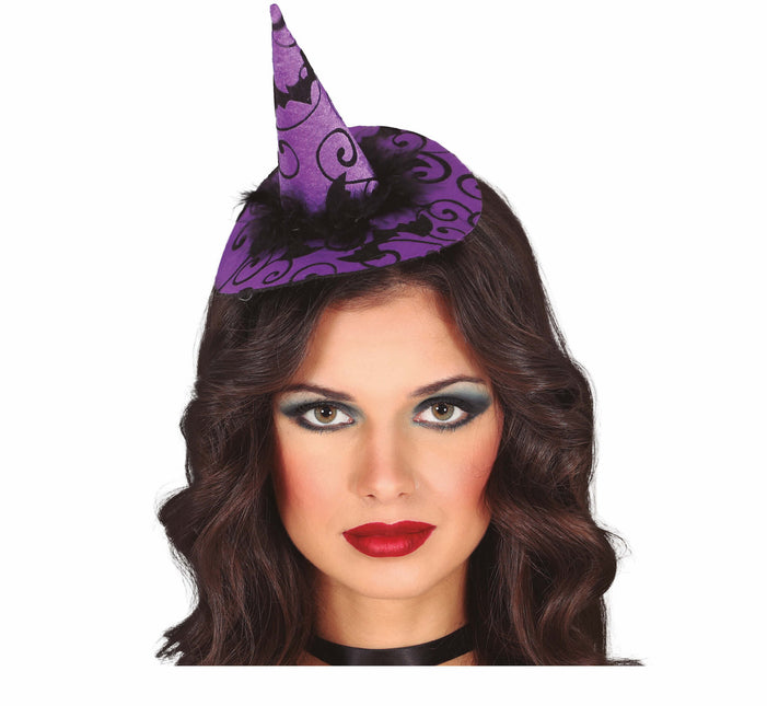 Cappello da strega con cerchietto viola per Halloween