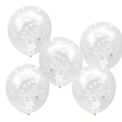 Palloncini trasparenti con coriandoli bianchi da 30 cm 5 pezzi