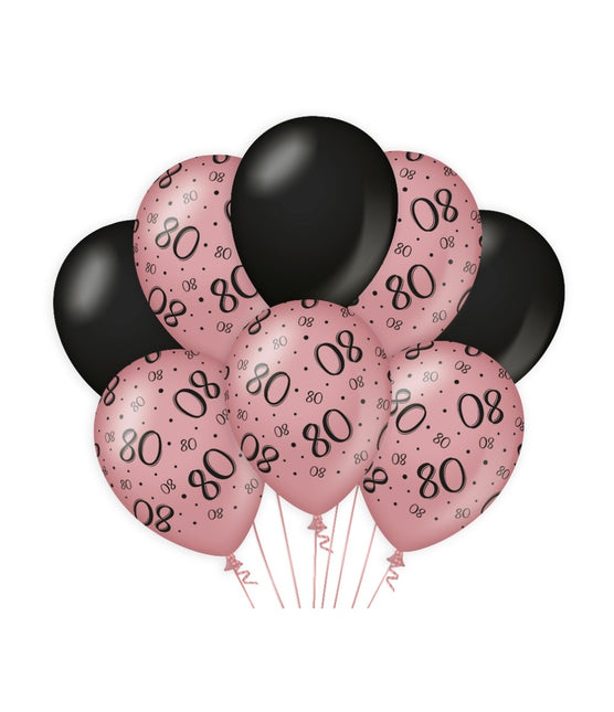 Palloncini 80 anni rosa neri 30cm 8pz