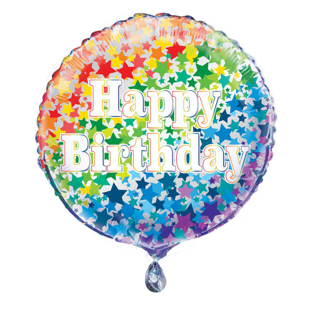 Palloncino ad elio Happy Birthday Stars Rainbow 45cm vuoto