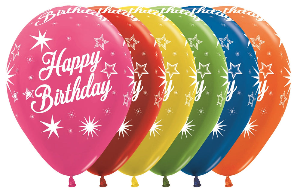 Palloncini Happy Birthday Sparkle Metallic Mix 30cm 25pz