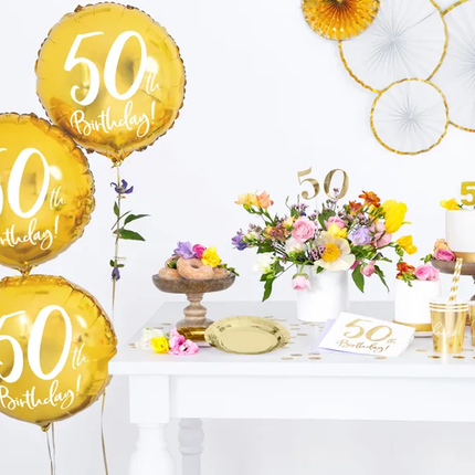 Palloncino ad elio 50° compleanno oro vuoto 45 cm