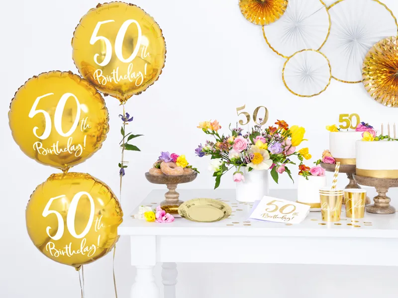 Palloncino ad elio 50° compleanno oro vuoto 45 cm