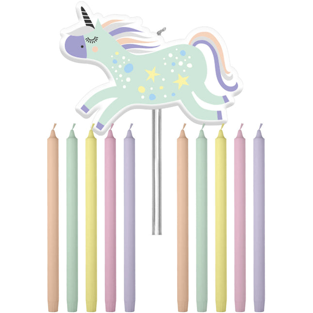 Candele Unicorno Arcobaleno 10cm 11pz