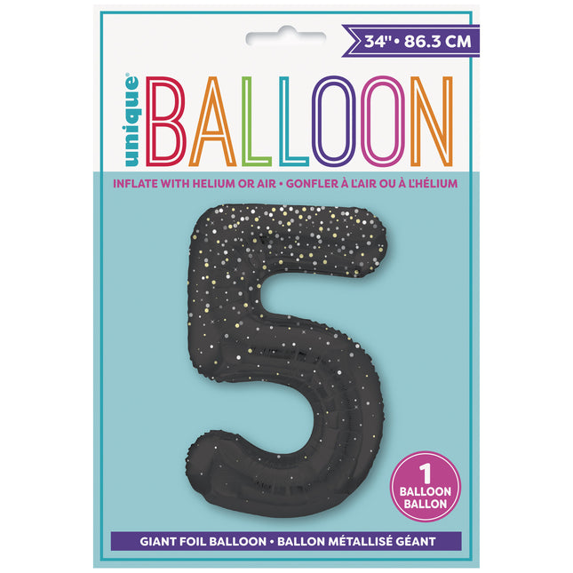 Palloncino figura 5 anni a pois neri 86cm