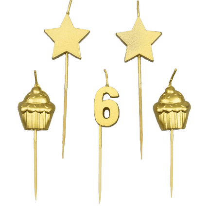 Candele 6 anni Cupcake Oro 17,5 cm